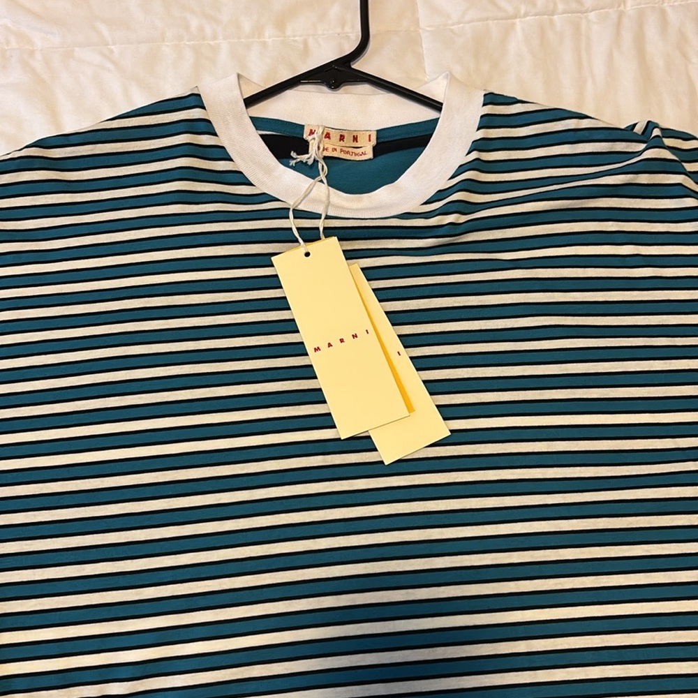 Marni Teal and White Striped Shirt